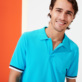 Men Others Solid - Men Cotton Pique Polo Shirt Solid, Azure frontworn Men Others Solid - Men Cotton Pique Polo Shirt Solid, Azure frontworn