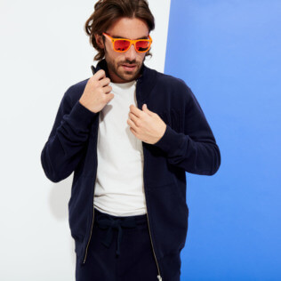 Hombre Autros Liso - Sudadera de algodón con cremallera delantera para hombre, Azul marino supp1 Hombre Autros Liso - Sudadera de algodón con cremallera delantera para hombre, Azul marino supp1