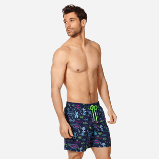 Men Classic Printed - Men Swimwear Rabbits and Poodles - Vilebrequin x Florence Broadhurst, Navy front worn view