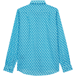Others Printed - Unisex Cotton Voile Summer Shirt Micro Waves, Lazulii blue back view