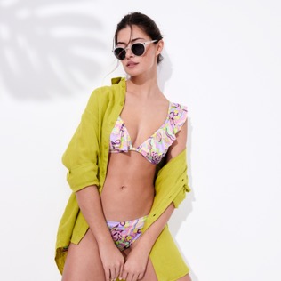 Damen Bügel-Bikini Bedruckt - Rainbow Flowers Neckholder-Bikinioberteil für Damen, Cyclamen Details Ansicht 2