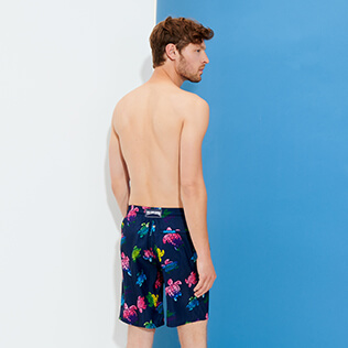 Men Long classic Printed - Men Long Ultra-light and packable Swim Trunks Ronde des Tortues Aquarelle, Navy backworn Men Long classic Printed - Men Long Ultra-light and packable Swim Trunks Ronde des Tortues Aquarelle, Navy backworn