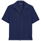 Men Others Solid - Unisex Terry Jacquard Bowling Shirt, Navy front view