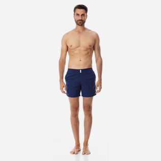 Hombre Cintura plana Liso - Bañador corto, ajustado y elástico liso para hombre, Azul marino detalles vista 3