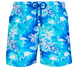 Bild von Herren Klassische dünne Stoffe Bedruckt - Ultraleichte und verstaubare 2012 Flamants Roses Badeshorts für Herren, Lagune Vorderansicht Bild von Herren Klassische dünne Stoffe Bedruckt - Ultraleichte und verstaubare 2012 Flamants Roses Badeshorts für Herren, Lagune Vorderansicht