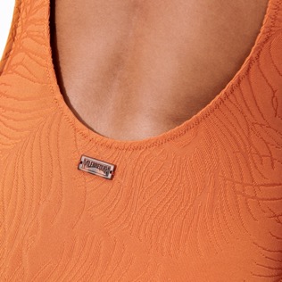 女款 One piece 纯色 - 交叉背带女式连体泳装 翎毛提花布, Terracotta 细节视图2