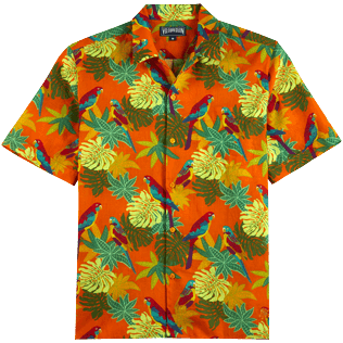 Men Others Printed - Men Bowling Shirt Linen and Cotton 1998 Les Perroquets, Apricot front view