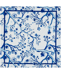 Others Printed - Square Silk Scarf Cherry Blossom, Sea blue front view