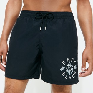Men Embroidered Printed - Men Swim Trunks Embroidered Logo - Vilebrequin x BAPE® BLACK, Black details view 5