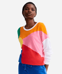 Damen Andere Bedruckt - Rainbow Frottee-Sweatshirt für Damen – Vilebrequin x JCC+ – Limitierte Serie, Multicolor Vorderseite getragene Ansicht
