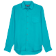 Hombre Autros Liso - Camisa de lino lisa para hombre, Ming blue vista frontal
