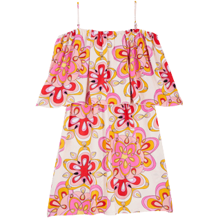 Women Others Printed - Women Off the Shoulder Short Dress Kaleidoscope, Camellia back view
