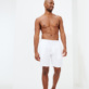 Men Others Solid - Men Cargo Linen Bermuda Shorts Solid, White front worn view