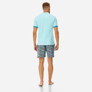 Hombre Autros Liso - Polo en piqué de algodón de color liso para hombre, Aguamarina backworn Hombre Autros Liso - Polo en piqué de algodón de color liso para hombre, Aguamarina backworn