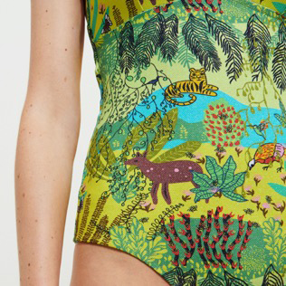 Damen Fitted Bedruckt - Jungle Rousseau Neckholder-Badeanzug für Damen, Ginger Details Ansicht 3