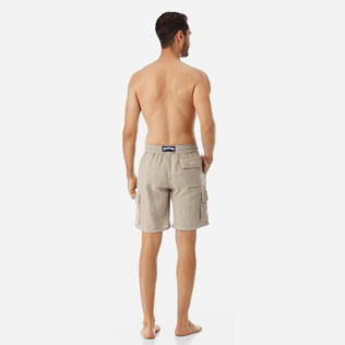 Hombre Autros Liso - Bermudas tipo cargo en lino de color liso para hombre, Safari backworn Hombre Autros Liso - Bermudas tipo cargo en lino de color liso para hombre, Safari backworn