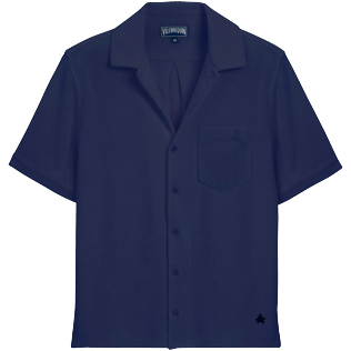 Men Others Solid - Unisex Terry Jacquard Bowling Shirt, Navy front view