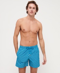 Men Classic Printed - Men Swimwear Micro Waves, Lazulii blue front worn view