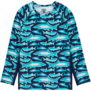 Uomo Altri Stampato - Rash guard uomo a maniche lunghe Requins 3D, Blu marine vista frontale