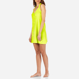 Women Others Solid - Women Short Halter Terry Cloth Dress Solid, Chartreuse frontworn Women Others Solid - Women Short Halter Terry Cloth Dress Solid, Chartreuse frontworn