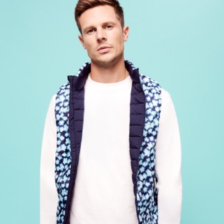 Others Printed - Unisex Reversible Sleeveless Jacket Blurred Turtles, Navy details view 5