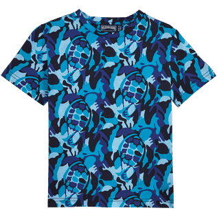 T-Shirts Bedruckt - Camouflage Turtles-Rundhals-T-Shirt, Aquamarin blau front T-Shirts Bedruckt - Camouflage Turtles-Rundhals-T-Shirt, Aquamarin blau front