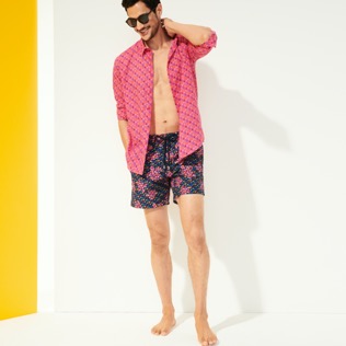 Men Others Printed - Men Cotton Voile Summer Shirt Micro Ronde Des Tortues, Shocking pink details view 5