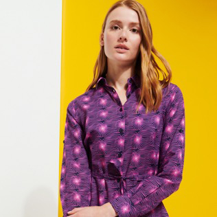 Damen Andere Bedruckt - Hypno Shell Hemdkleid aus Baumwolle für Damen, Marineblau Details Ansicht 1