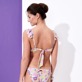 Damen Bügel-Bikini Bedruckt - Rainbow Flowers Neckholder-Bikinioberteil für Damen, Cyclamen Rückansicht getragen