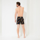 Men Classic Embroidered - Men Swim Trunks Embroidered Elephant Dance - Limited Edition, Navy back worn view