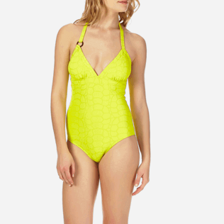 Women One Piece Solid - Women Triangle One Piece Swimsuit Turtles Scales, Chartreuse supp1 Women One Piece Solid - Women Triangle One Piece Swimsuit Turtles Scales, Chartreuse supp1