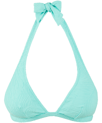 Mujer Halter Liso - Top de bikini anudado alrededor del cuello de color liso para mujer, Laguna vista frontal