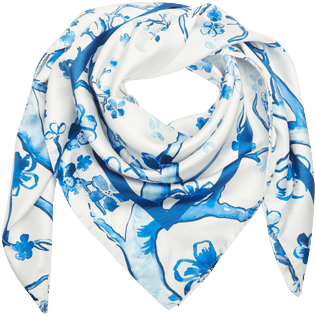 Others Printed - Square Silk Scarf Cherry Blossom, Sea blue back view