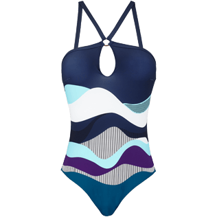 Mujer Una pieza Estampado - Bañador de una sola pieza con aro central y estampado Ostende para mujer, Azul marino front Mujer Una pieza Estampado - Bañador de una sola pieza con aro central y estampado Ostende para mujer, Azul marino front