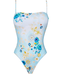 Women Fitted Printed - Women One-piece Swimsuit Belle Des Champs, Soft blue front view