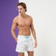 Men Classic Embroidered - Men Swim Trunks Embroidered Iridescent Flowers of Joy - Limited Edition, White front worn view