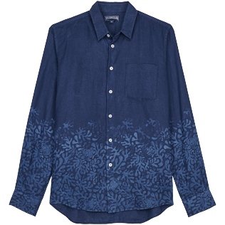 Hombre Autros Estampado - Camisa de lino con estampado Tropical Turtles para hombre, Azul marino vista frontal