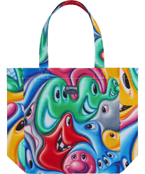 Fitted Estampado - Bolso tote con estampado Faces In Places - Vilebrequin x Kenny Scharf, Multicolores vista frontal