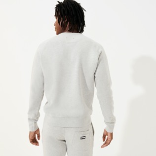 Men Others Embroidered - Men cotton crewneck sweatshirt solid, Lihght gray heather back worn view