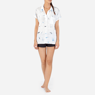 Women Polos Printed - Blue Breath Jersey Polo, White frontworn Women Polos Printed - Blue Breath Jersey Polo, White frontworn