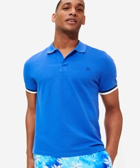 Men Others Solid - Men Cotton Pique Polo Shirt Solid, Sea blue front worn view