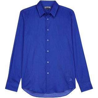 Men Others Solid - Unisex cotton voile Shirt Solid, Purple blue front view