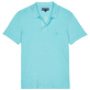 男款 Others 纯色 - 男士纯色亚麻运动 Polo 衫, Lazulii blue 正面图