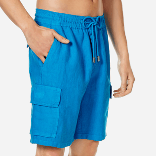 Men Others Solid - Men Cargo Linen Bermuda Shorts Solid, Hawaii blue supp1 Men Others Solid - Men Cargo Linen Bermuda Shorts Solid, Hawaii blue supp1