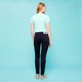 Women Others Solid - Women Stretch Cotton Satin Pants, Navy back worn view