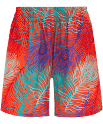 Women Others Printed - Women Linen Bermuda Shorts Plumes, Guava front view