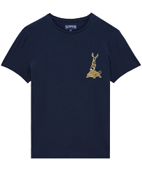 Men Cotton T-Shirt Embroidered The year of the Rabbit Navy front view