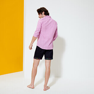 Men Others Printed - Men Bermuda Shorts Tropical Turtles, Dark denim w1 backworn Men Others Printed - Men Bermuda Shorts Tropical Turtles, Dark denim w1 backworn