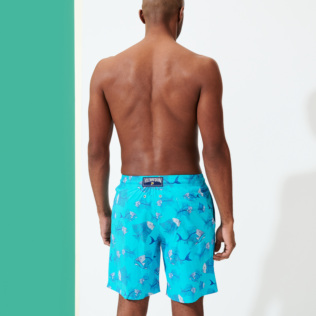 Men Long classic Printed - Men Swimwear Long Stretch 2018 Prehistoric Fish, Azure back worn view