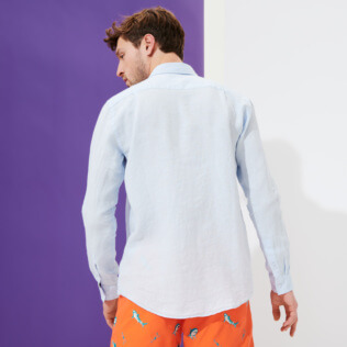 Uomo Altri Unita - Camicia uomo in lino tinta unita, Azzurro cielo backworn Uomo Altri Unita - Camicia uomo in lino tinta unita, Azzurro cielo backworn